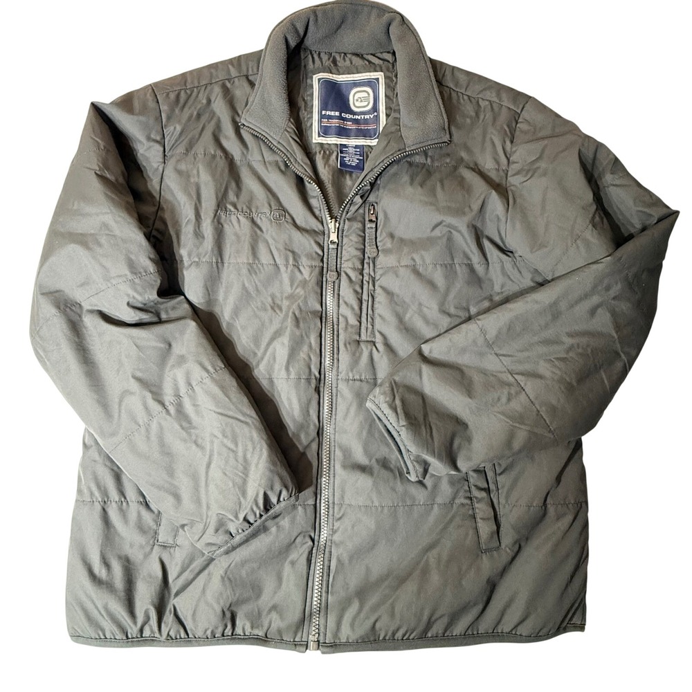 Free Country Puffer Jacket Men Large Gray Excellent Quilted Fleece Lined Zip Up
